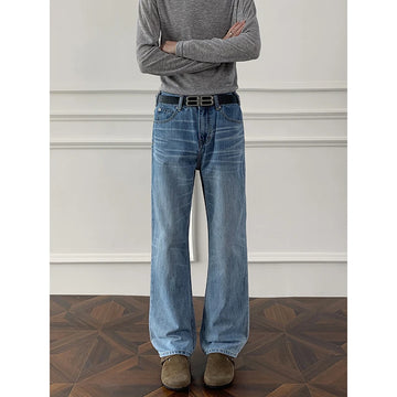 Autumn jeans Mens Classic Straight Leg Jeans Blue Washed Denim Trousers Wholesale Fall Fashion Casual Pants